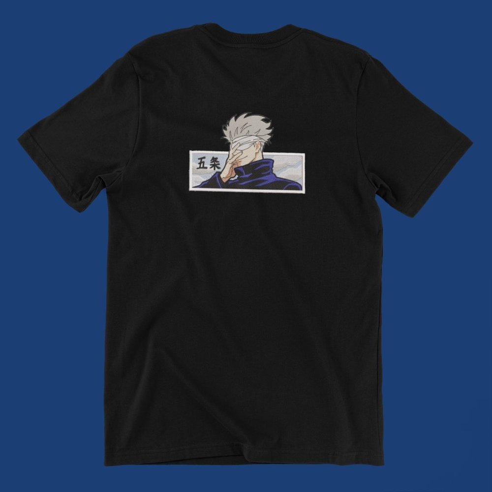 New- White&black Embroidered anime box T-shirt